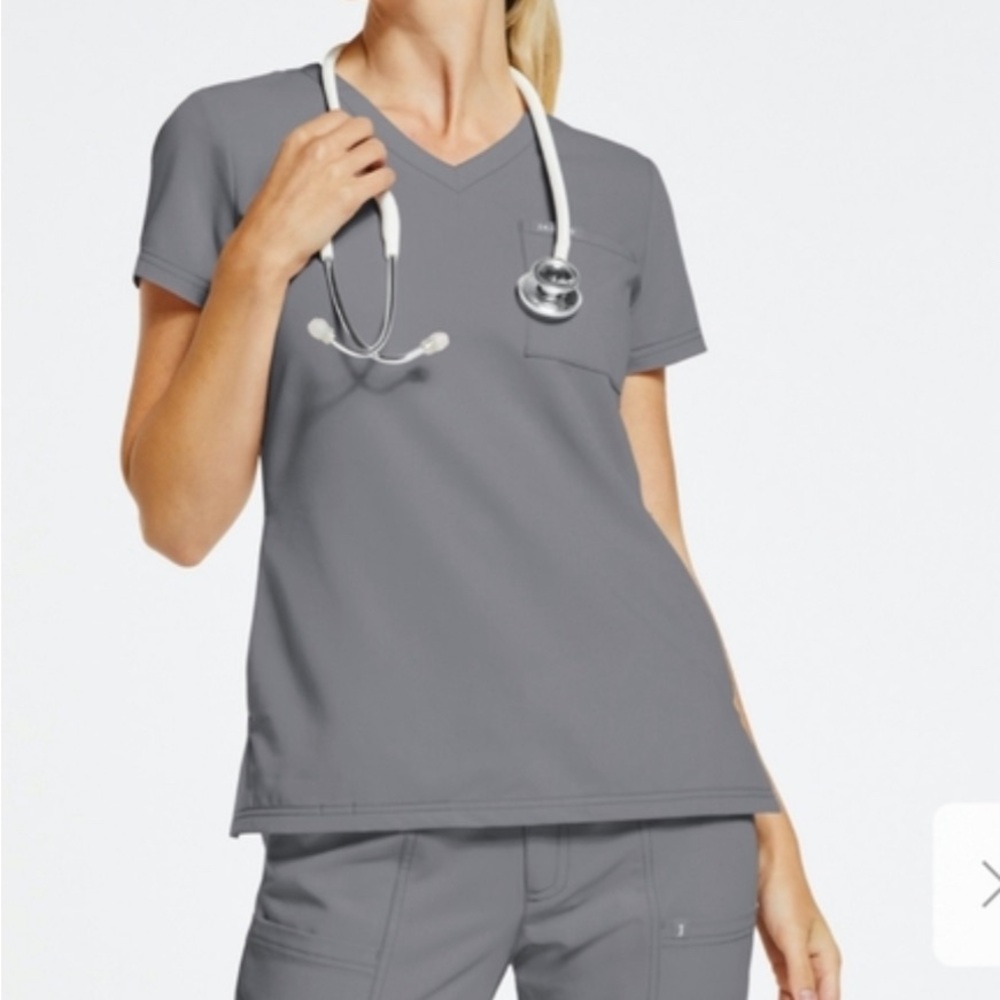 Jaanuu Gray V-Neck One Pocket Scrub Top